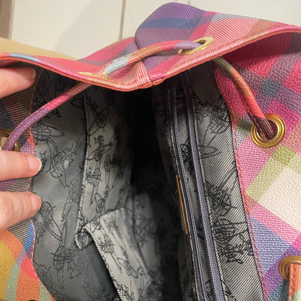 Vivienne Westwood Multi-Color Plaid Drawstring Backpack - Picture 4 of 7